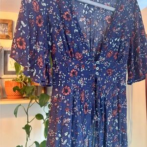 Sky and Sparrow Floral Buttoned High Low Dress